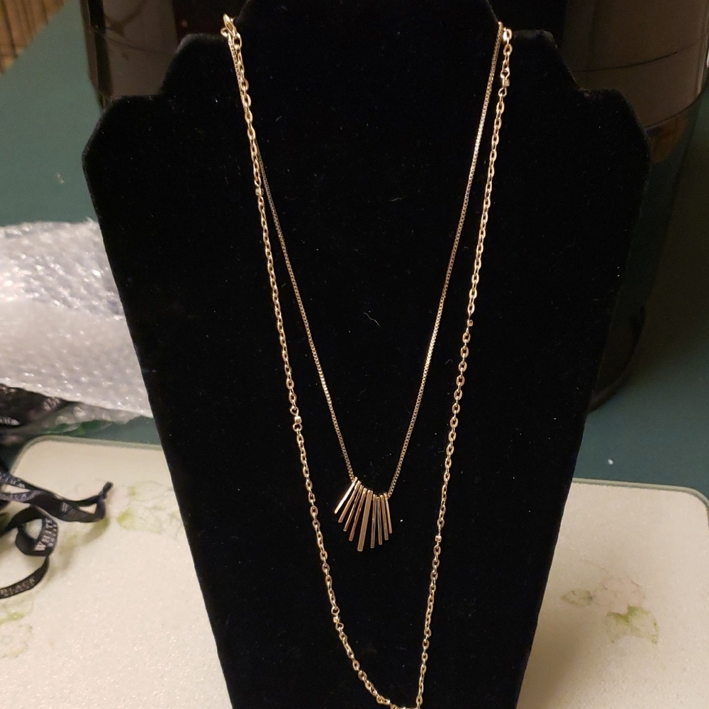 White House Black Market Gold 2 Strand Tassel Necklace